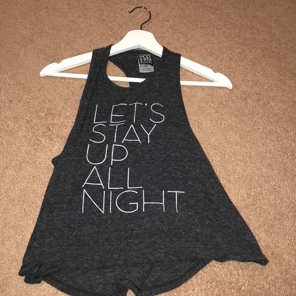 “Let’s stay up all night” dark gray tank top